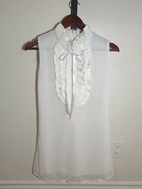 White Sleeveless Ruffle Neck Dress | Size Small